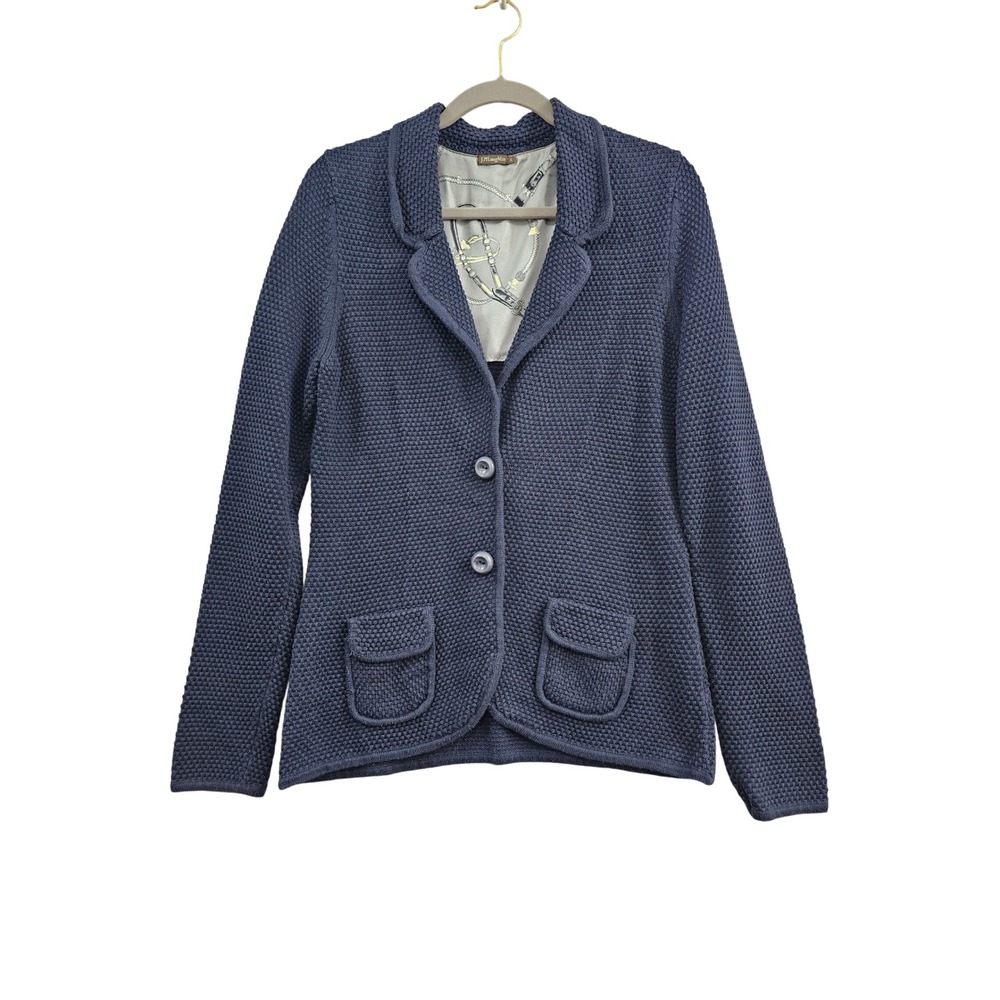 J.McLaughlin Sweater Blazer Women Large Navy Blue Cotton Silk Lining Knit Jacket